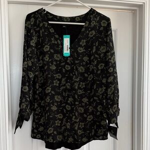 Elegant Black and Green Floral Blouse